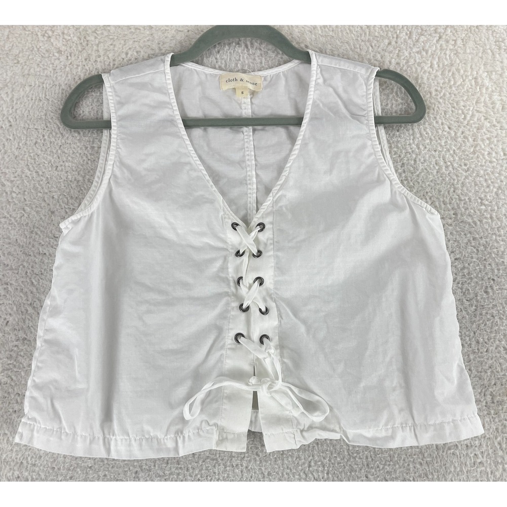 Cloth & Stone Tank Top Womens Size‎ Small White Front Lace Up Sleeveless Crop